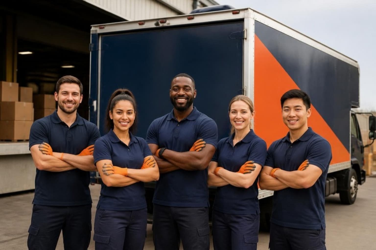 The Logic Moving crew in front of a company truck in New Haven, Connecticut